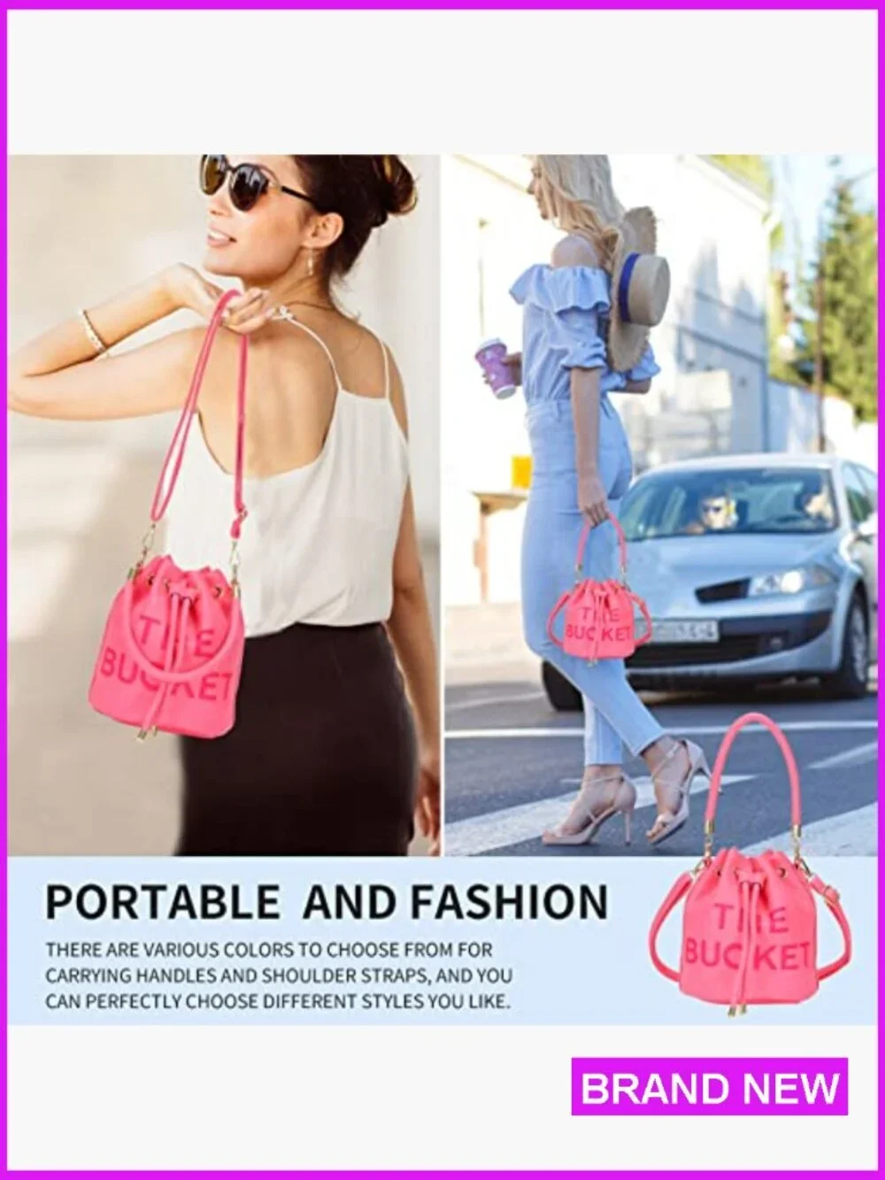 Mini Leather Bucket Bag Drawstring Crossbody Hobo Purse Adjustable Strap
